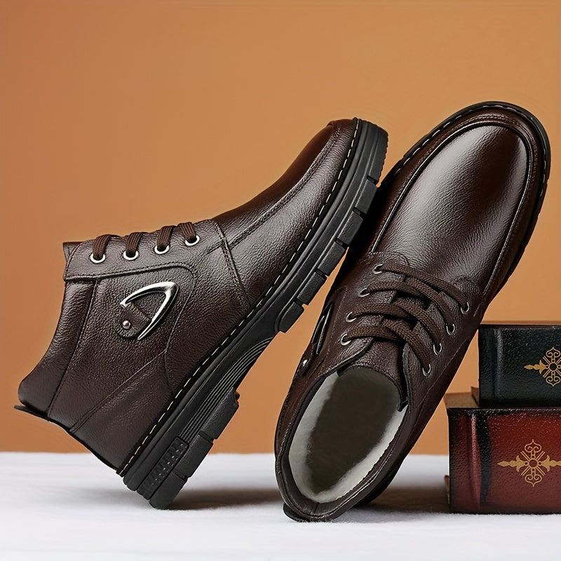 Warm Lined Winter Boots for Men with Lace Up Front