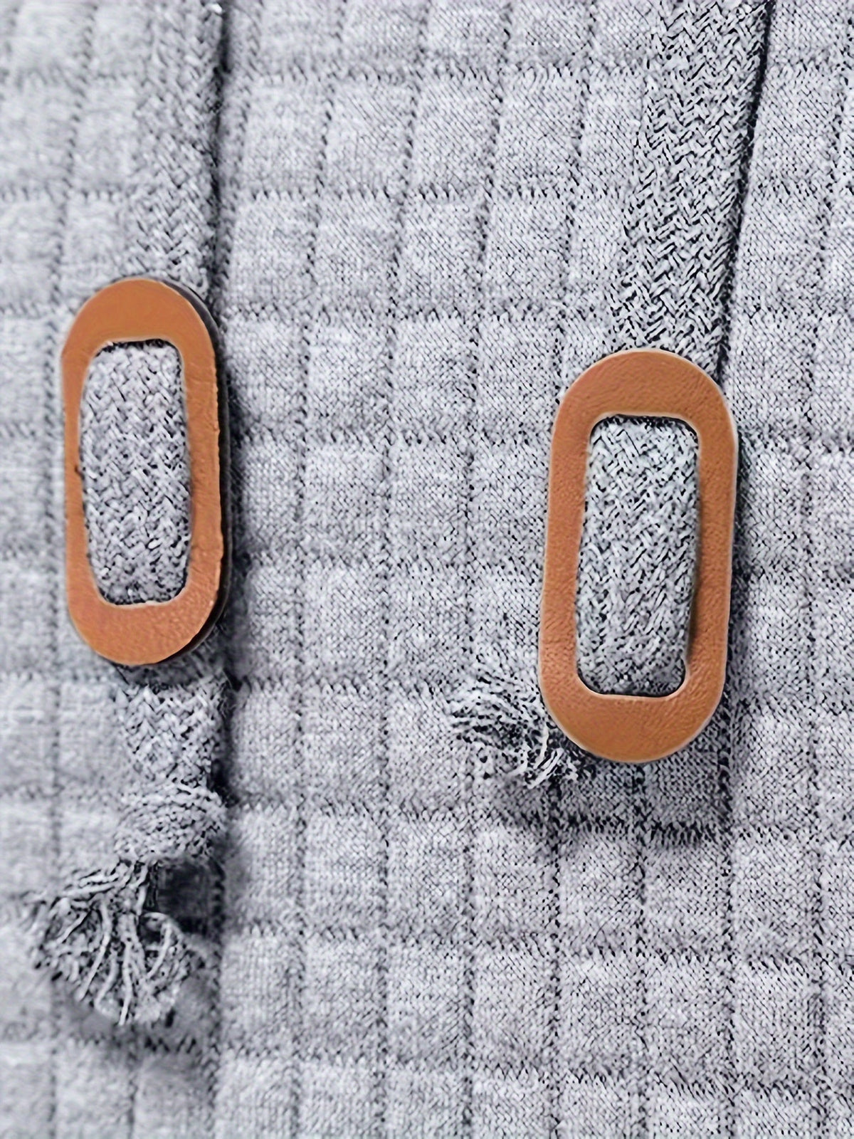 Mens waffle knit hoodie in Gray, close-up of the cord tabs