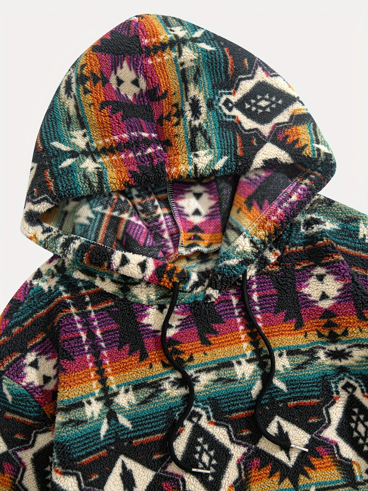 Aztec Print Sherpa Hoodie for Men with Front Pocket