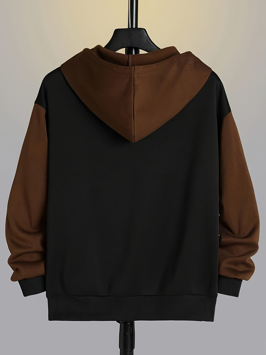 Mens zip up hoodie in Brown, back view with brown hood and sleeves