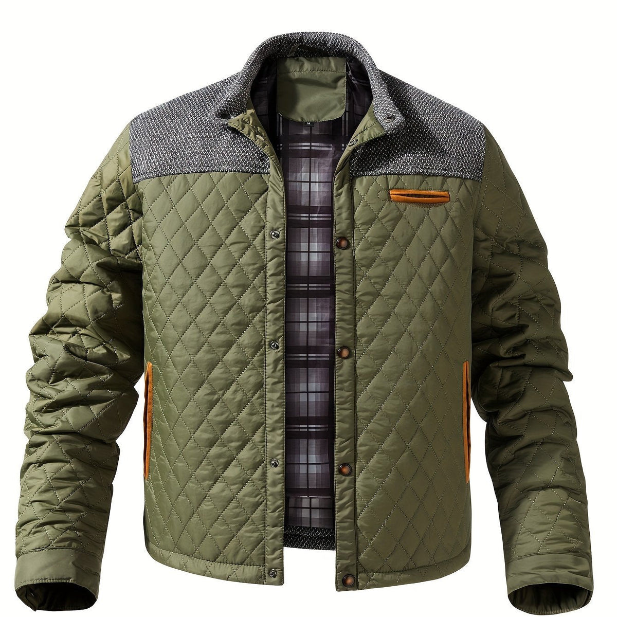 Olive knit Shoulder Quilted Jacket for Men