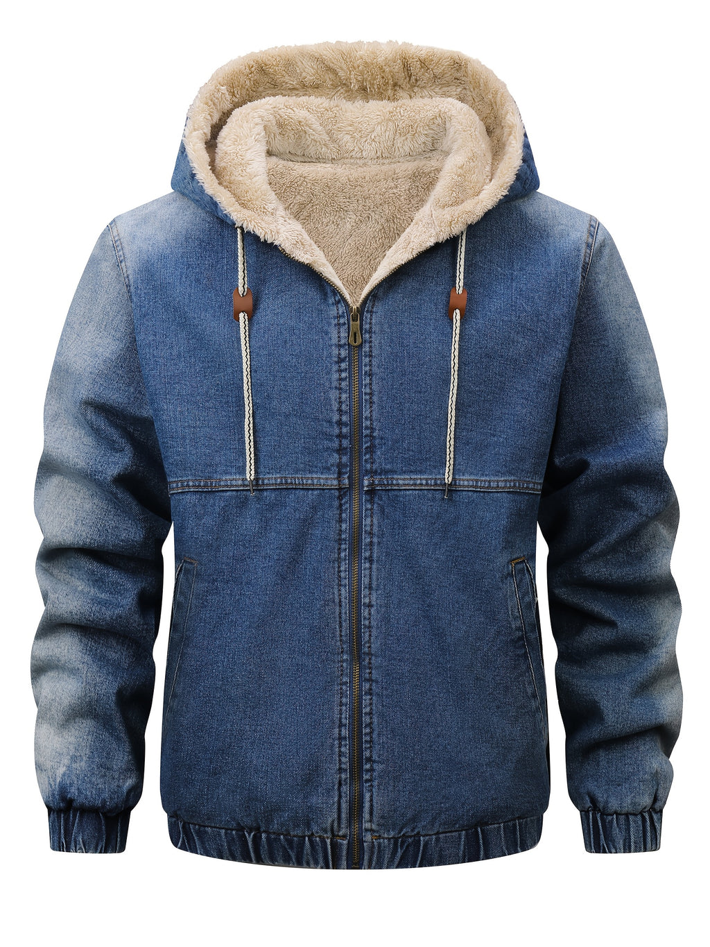 Dark Blue Sherpa Lined Denim Jacket for men