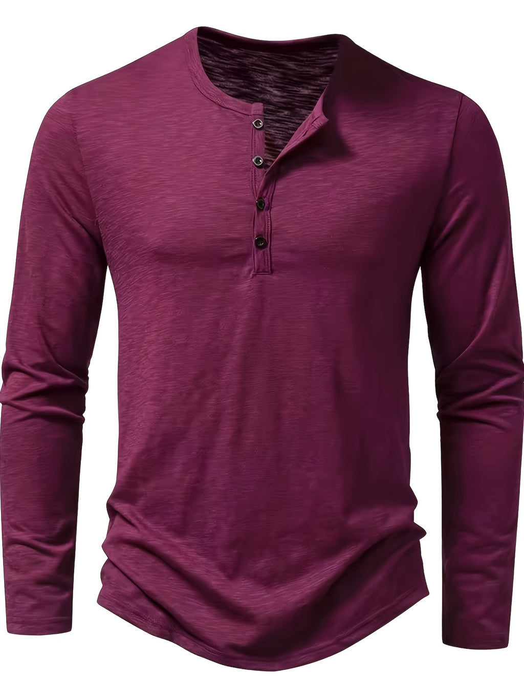 Curved Hem Henley Shirt with Button Placket