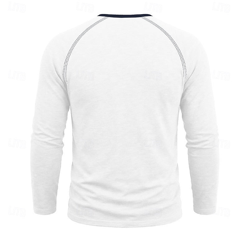 Mens henley shirt in White, back view