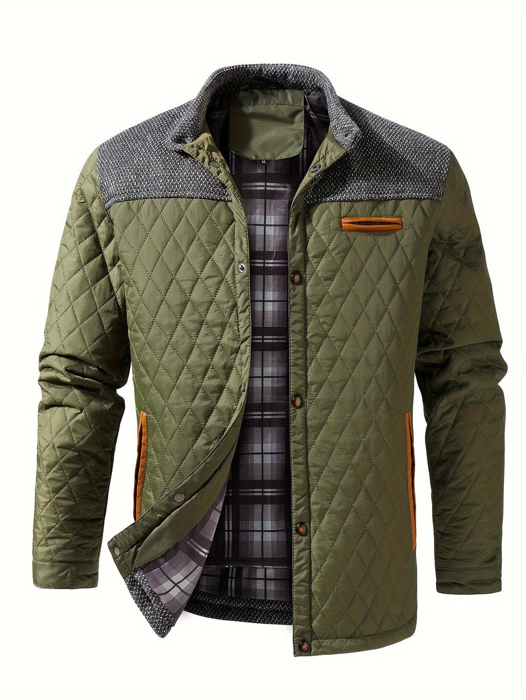 Knit Shoulder Quilted Jacket for Men, view 2