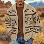 Cream nordic Patterned Cardigan for Men
