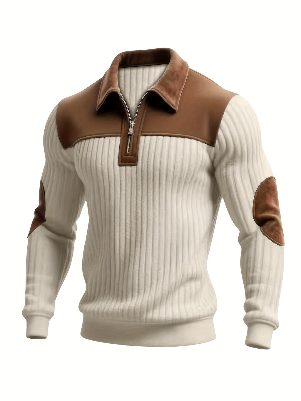 Cream Quarter Zip Sweater for men