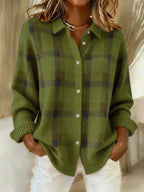 Womens cardigan in Green, plaid, front view