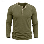 Mens henley shirt in Army Green, front view