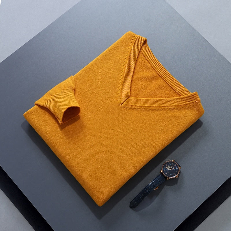 Yellow soft Brushed V Neck Sweater for Men