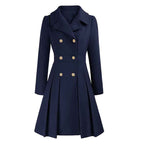 Womens double-breasted winter coat in Navy, front view