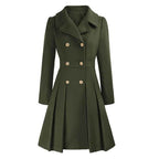 Womens double-breasted winter coat in Olive, front view