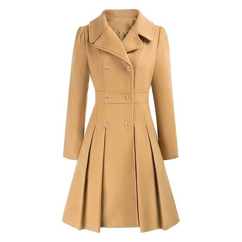Womens double-breasted winter coat in Khaki, front view