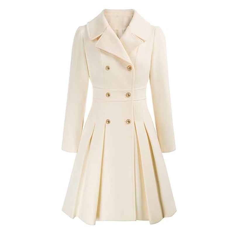 Womens double-breasted winter coat in Beige, front view