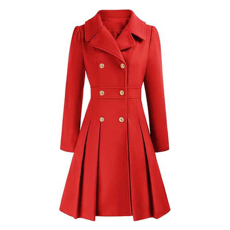 Womens double-breasted winter coat in Red, front view