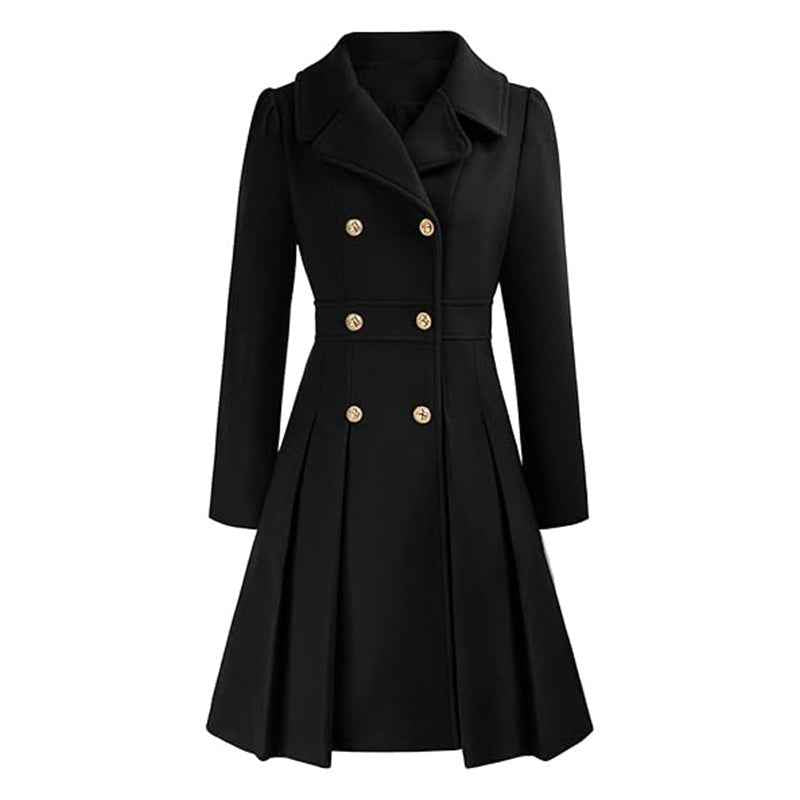 Womens double-breasted winter coat in Black, front view