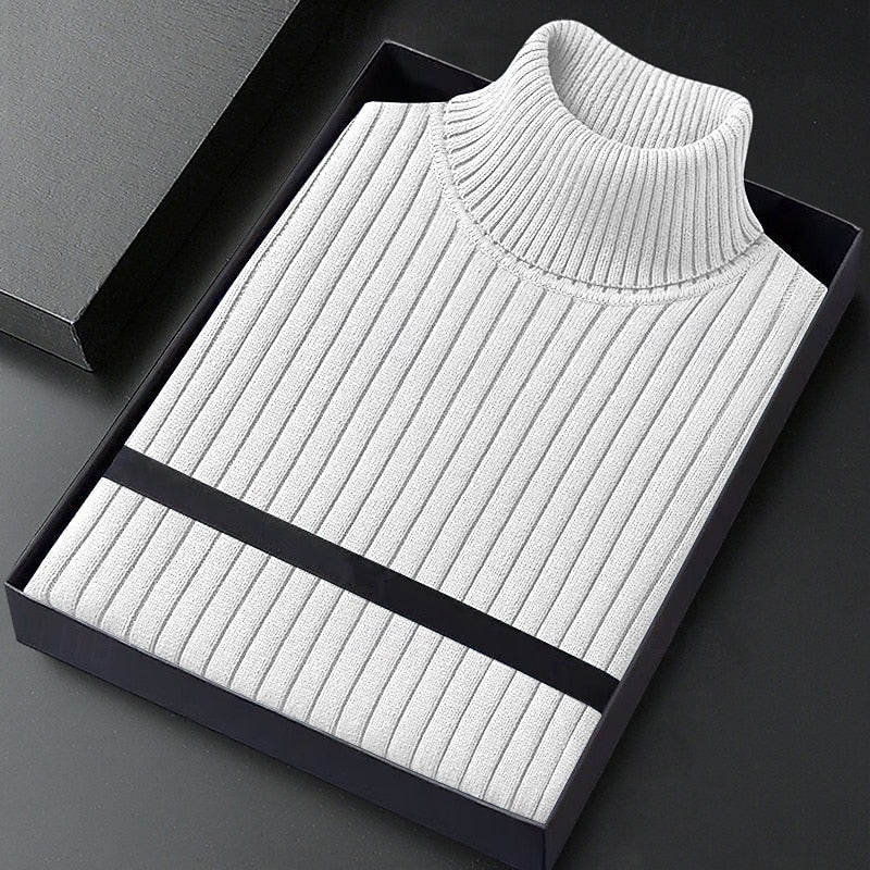 Mens turtleneck sweater in White, folded in a gift box