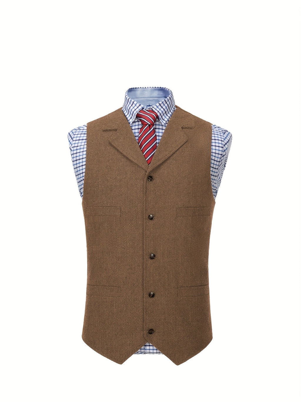 Herringbone Suit Vest for Men with Button Front