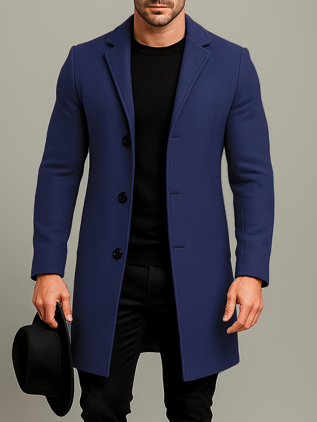 Three Button Overcoat with Notch Lapel