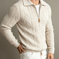 Spread Collar Cable Knit Sweater with Full Zip