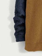Mens sherpa fleece tracksuit in Camel, close-up of the sleeve and hem