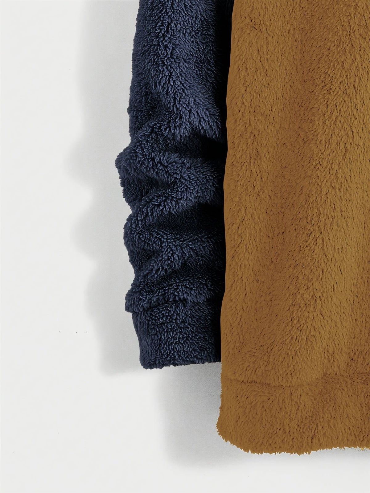 Mens sherpa fleece tracksuit in Camel, close-up of the sleeve and hem