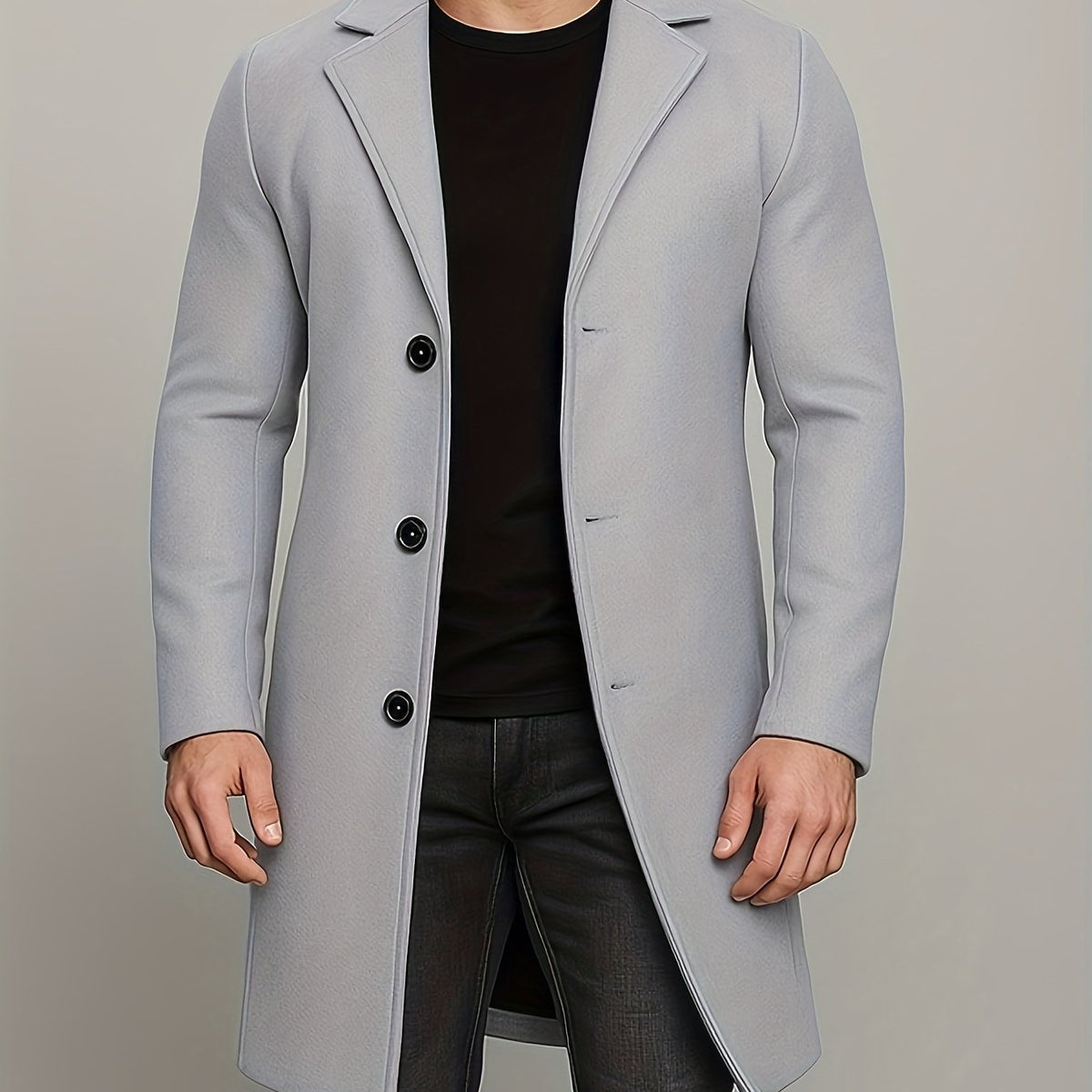 Three Button Overcoat with Notch Lapel