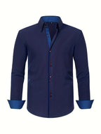 Mens dress shirt in Navy, front view