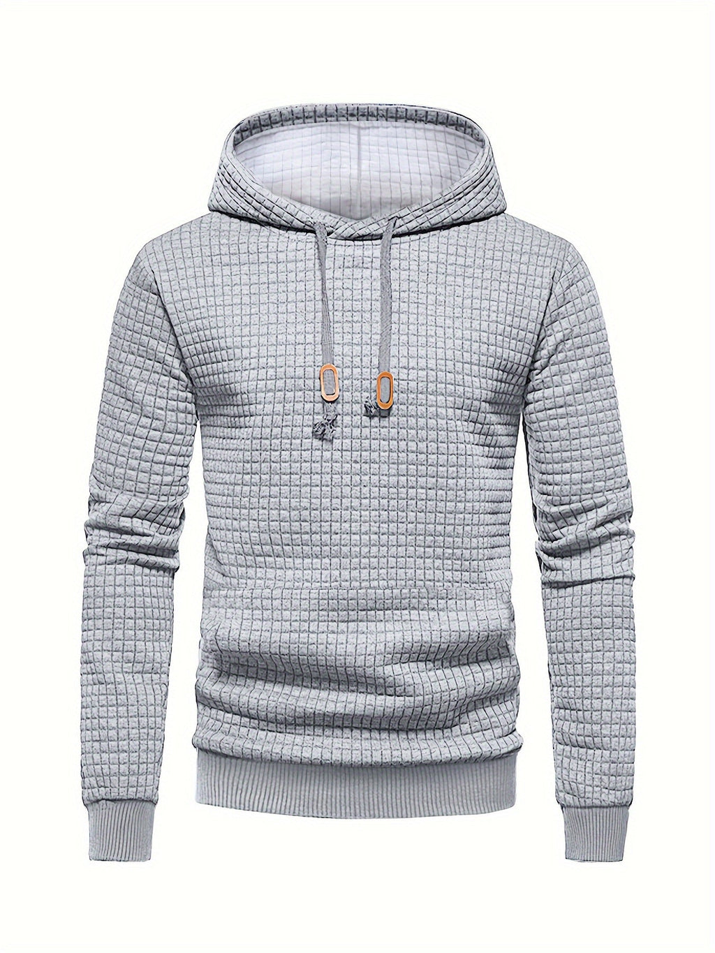 Mens waffle knit hoodie in Gray, front view