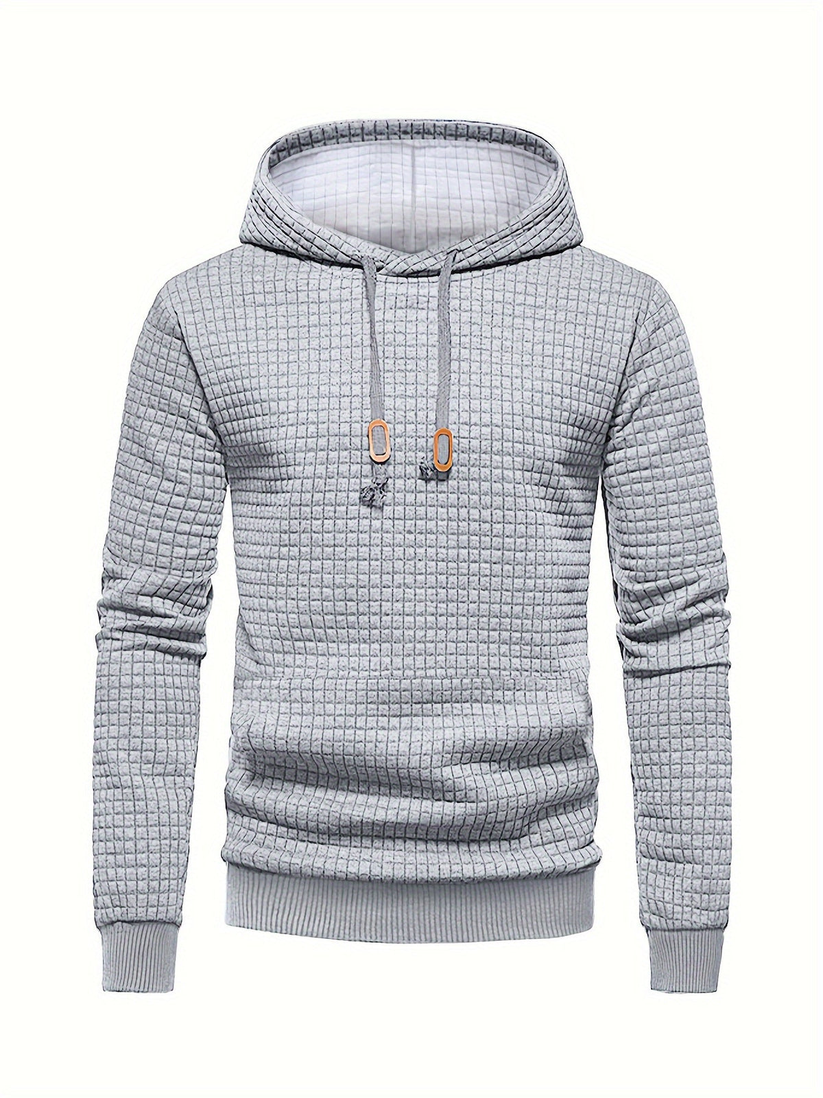 Mens waffle knit hoodie in Gray, front view