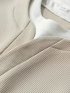 Mens waffle knit sweatshirt in Khaki, close-up of the notch neck and white trim
