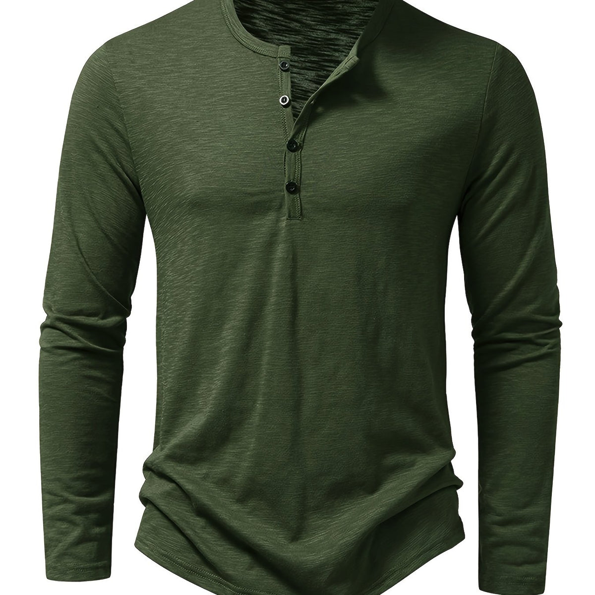 Curved Hem Henley Shirt with Button Placket