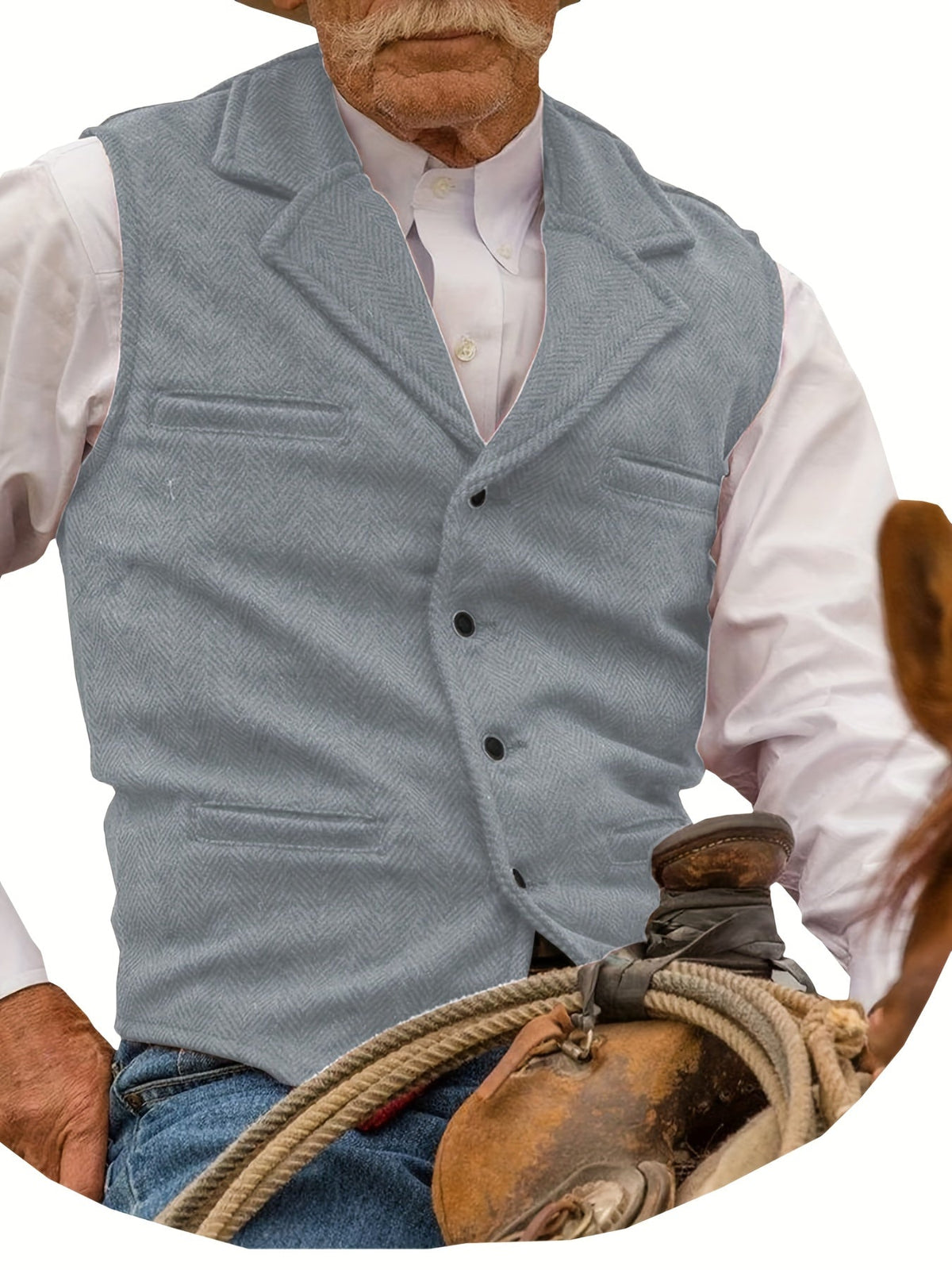 Herringbone Suit Vest for Men with Button Front