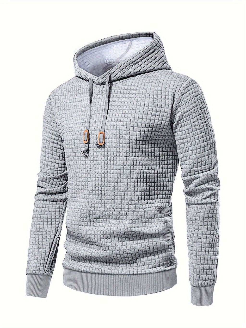 Mens waffle knit hoodie in Gray, three-quarter view