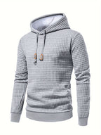 Mens waffle knit hoodie in Gray, three-quarter view