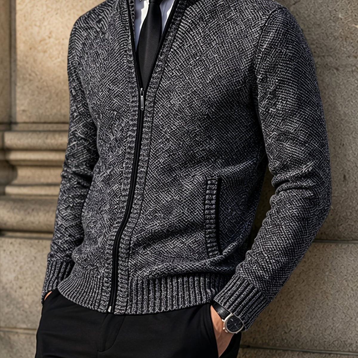 Patch Pockets Cardigan with Stand Collar