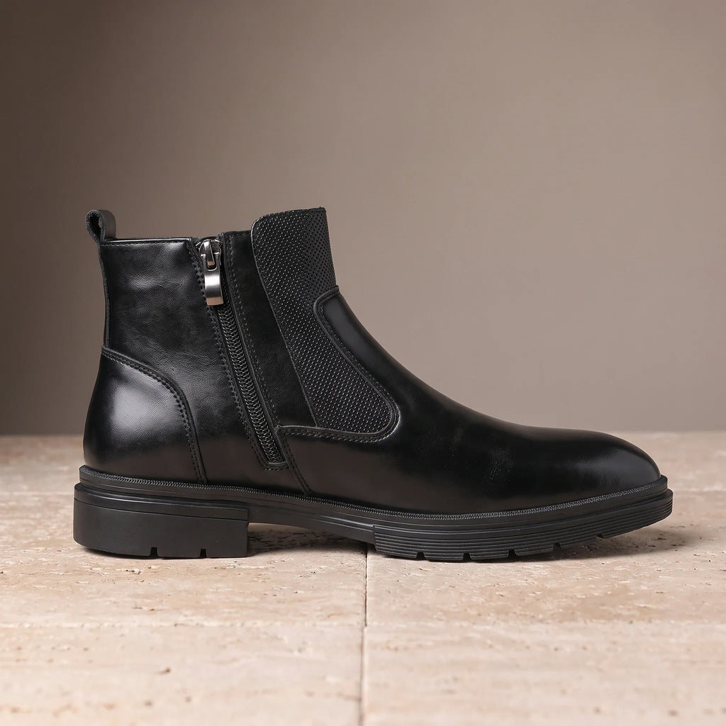 Double Buckle Chelsea Boots for Men with Side Zip