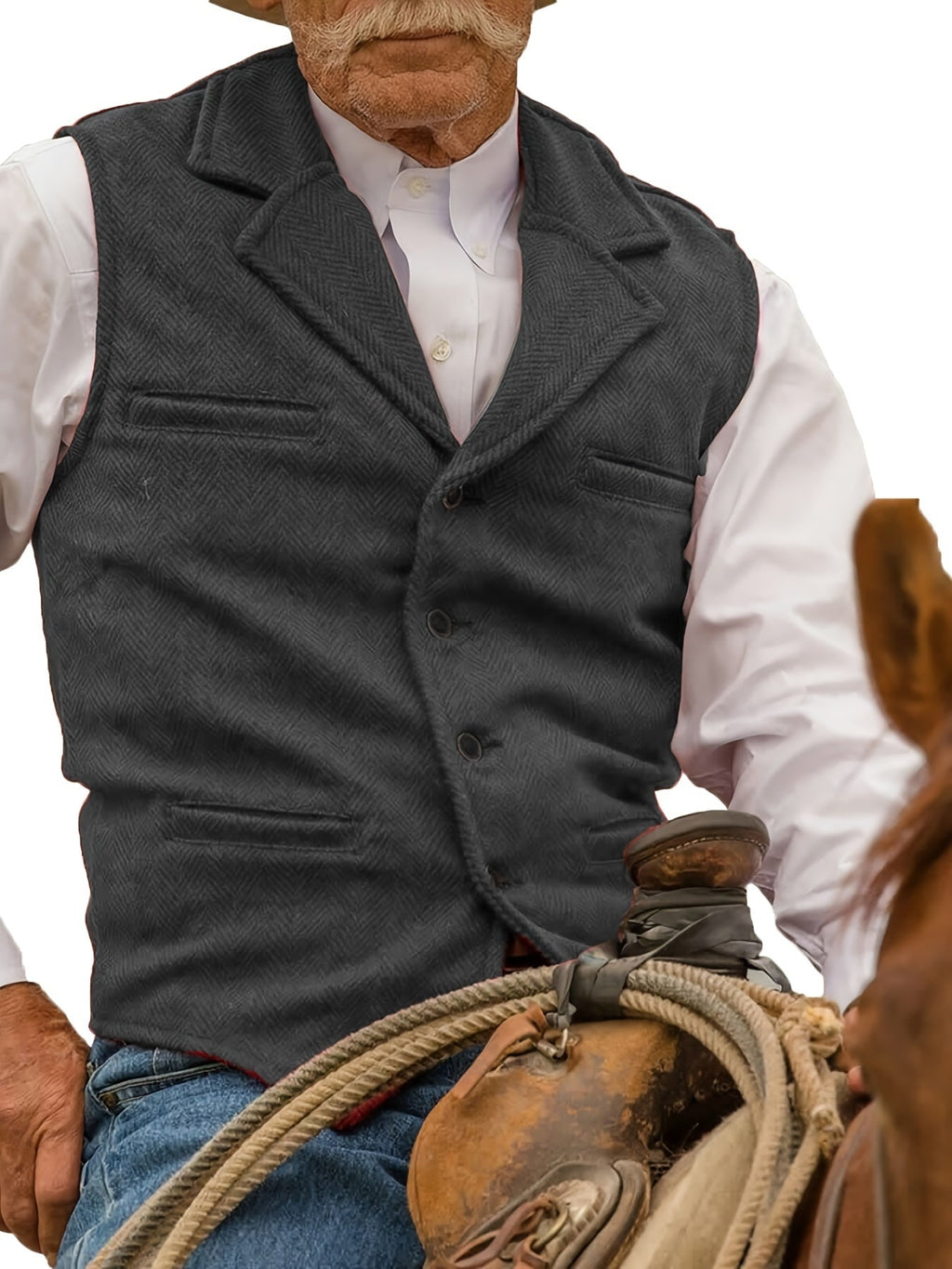 Herringbone Suit Vest for Men with Button Front