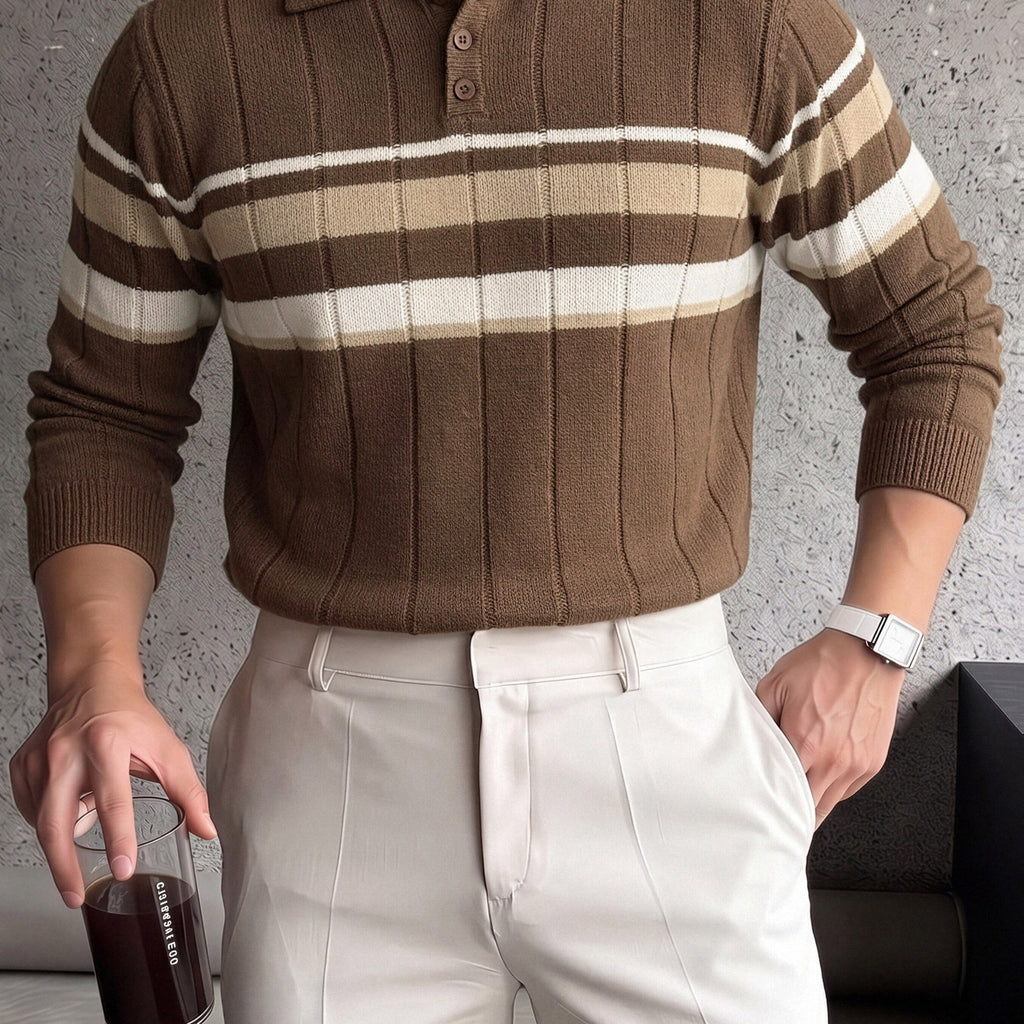 Striped Knit Polo with Button Placket