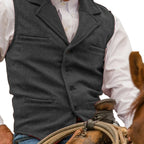 Gray herringbone Suit Vest for Men with Button Front