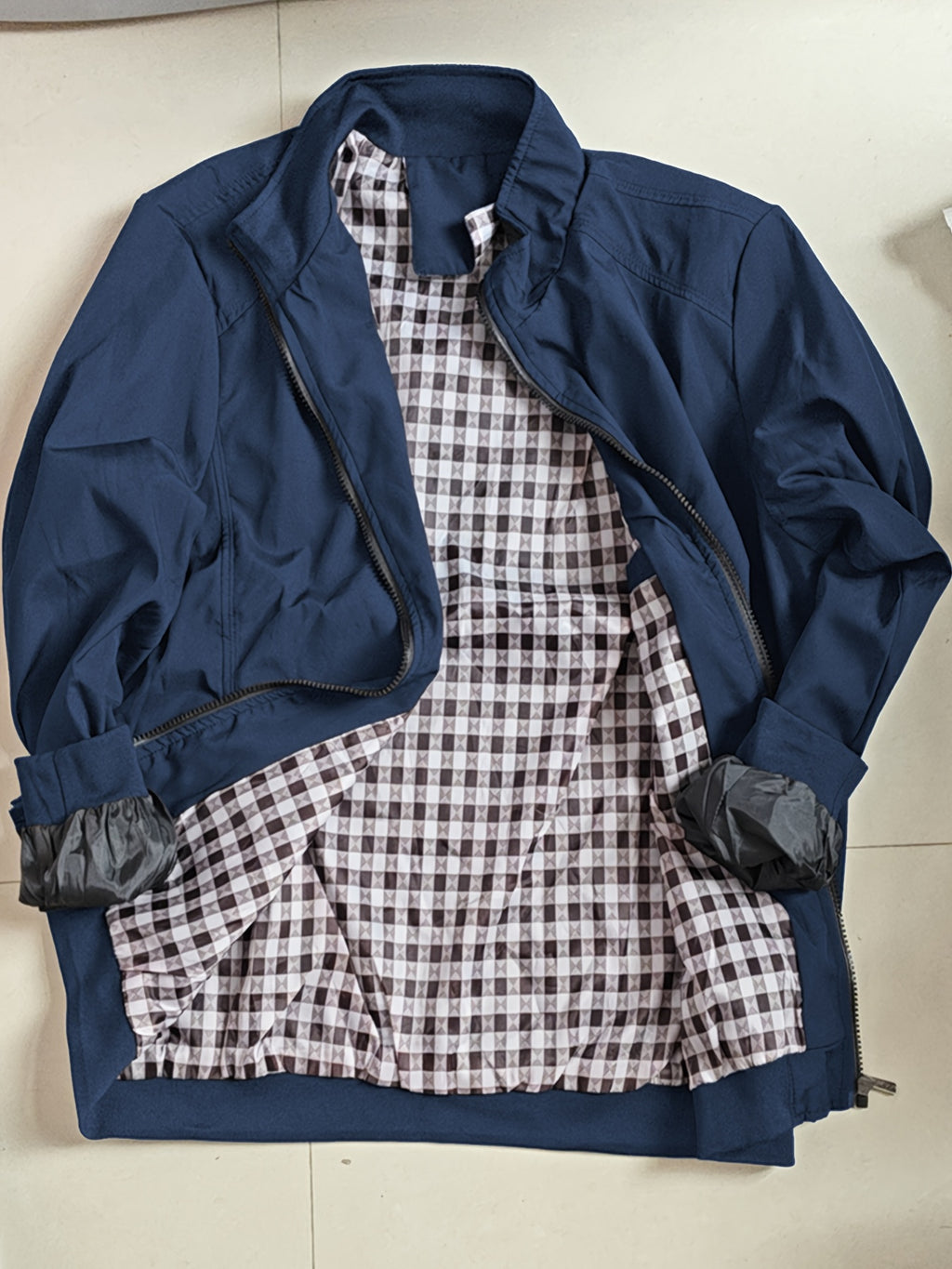 Check Lining Work Jacket with Stand Collar