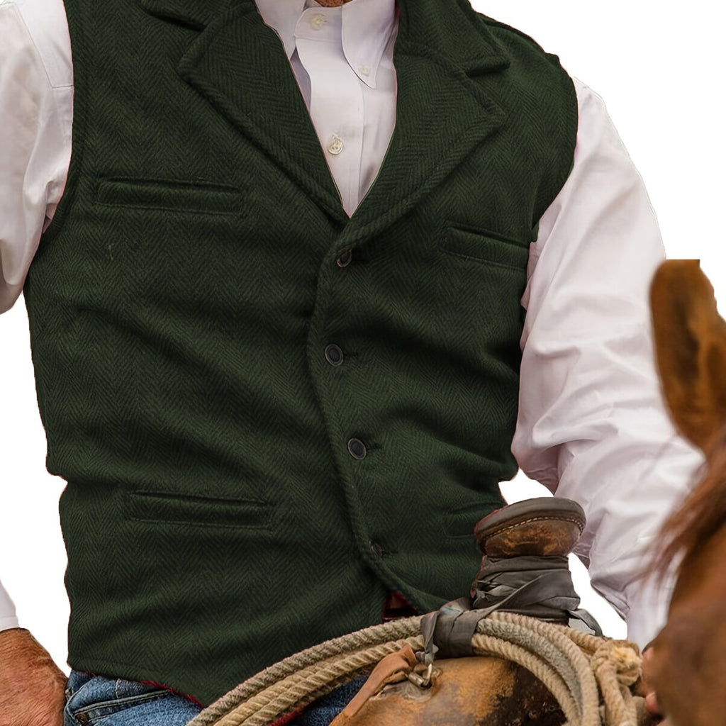 Military Green herringbone Suit Vest for Men with Button Front