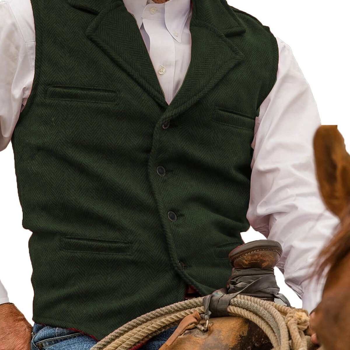 Military Green herringbone Suit Vest for Men with Button Front