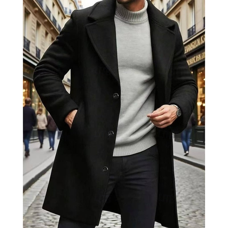 Black long Winter Coat for Men