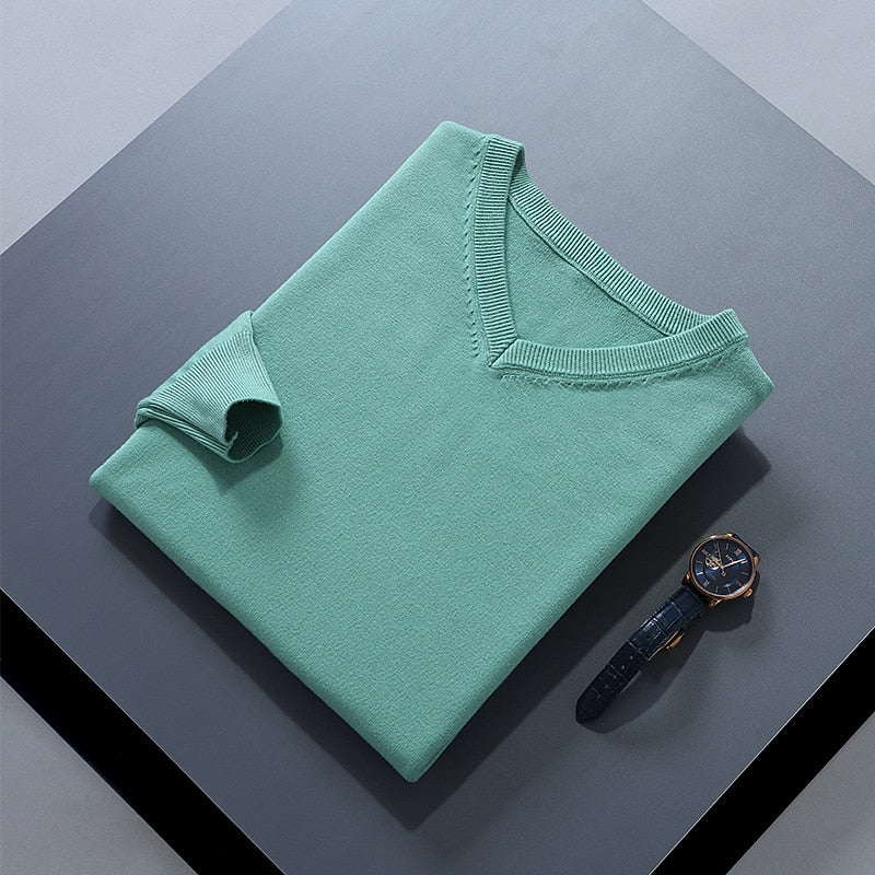 Green soft Brushed V Neck Sweater for Men