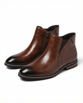 Elastic Gusset Leather Chelsea Boots with Stacked Heel