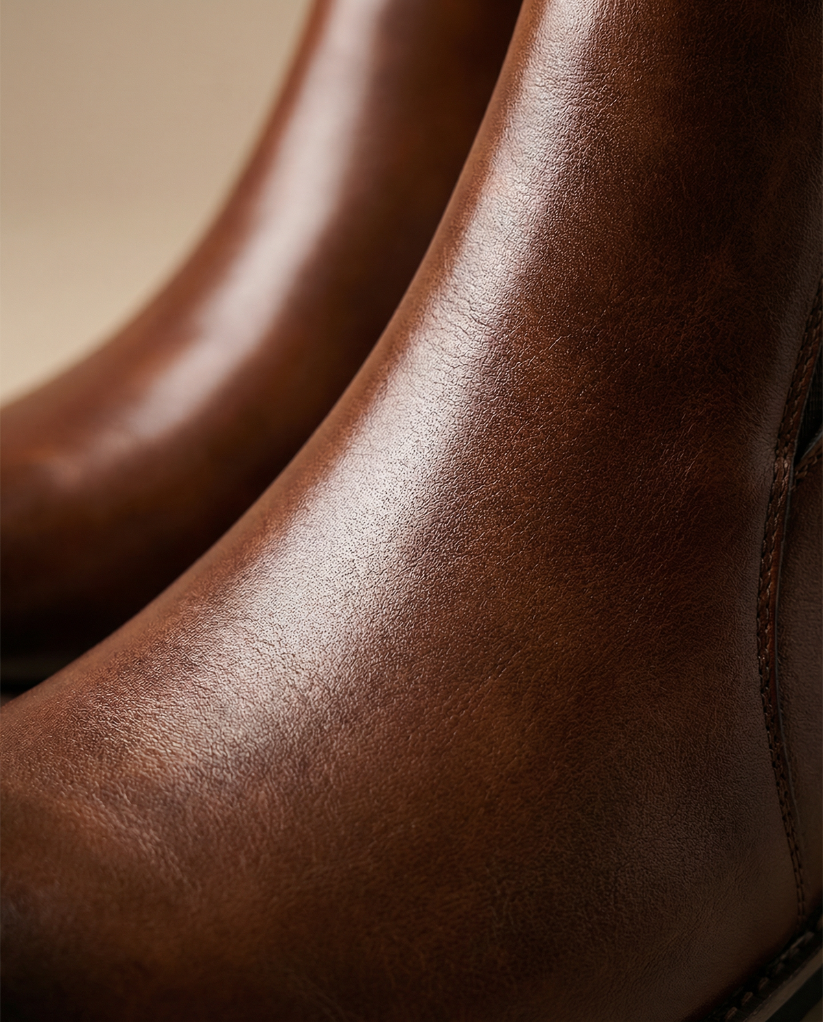 Elastic Gusset Leather Chelsea Boots with Stacked Heel