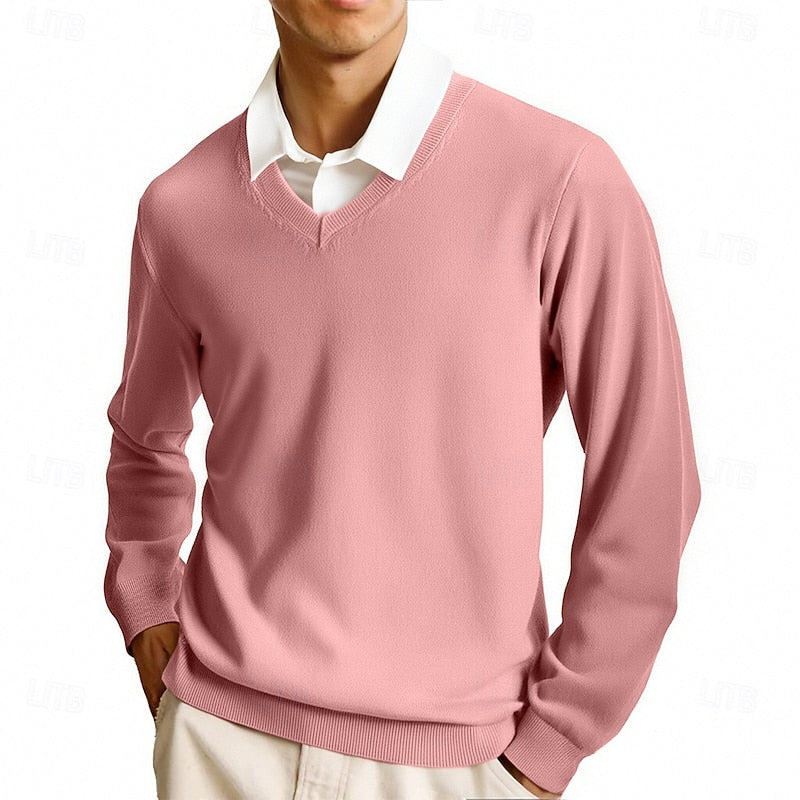 Pink lightweight V Neck Sweater for Men