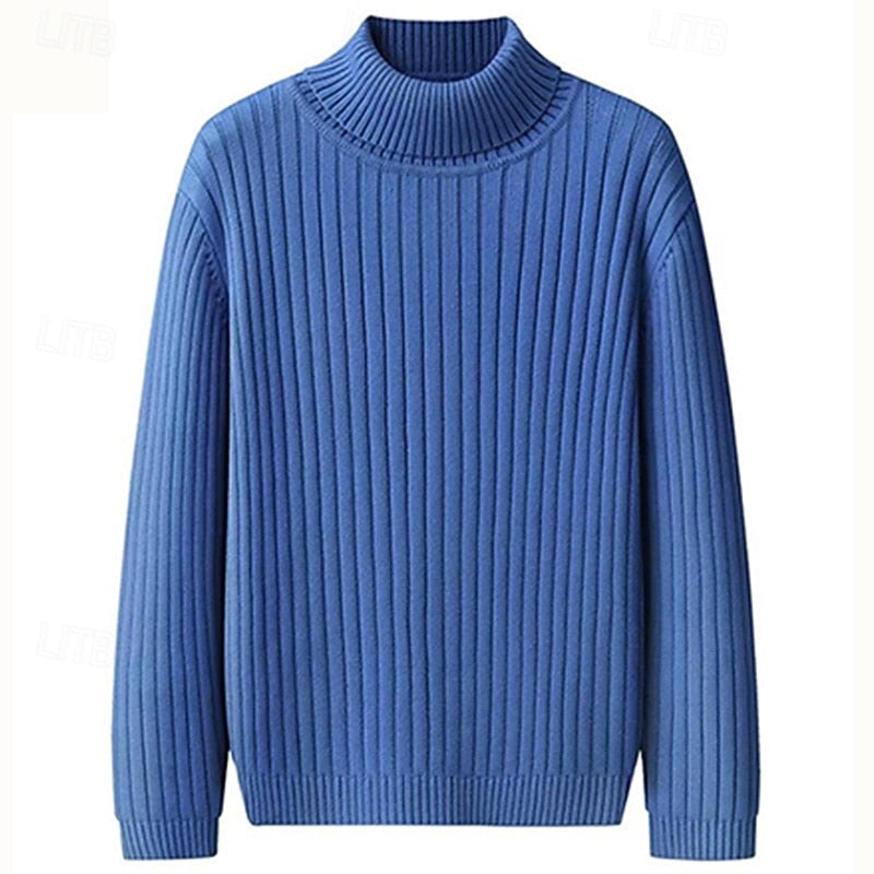 Mens turtleneck sweater in Blue, front view