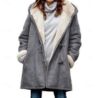 Womens winter coat in Gray with sherpa lined hood and toggles